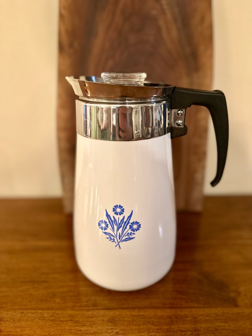Corning Ware Blue Cornflower Stove Top Coffee Tea Pot Percolator 9 Cup Vintage